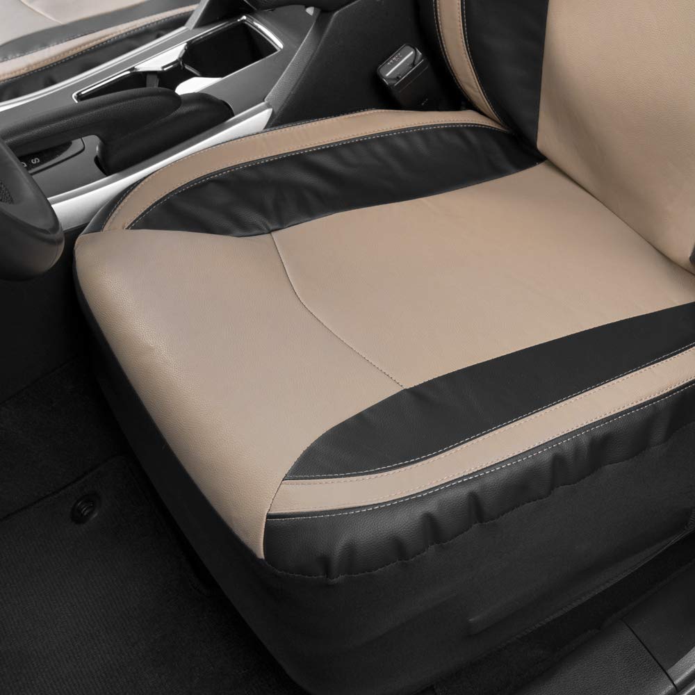 Motor Trend Beige Faux Leather Car Covers for Front Seats – Premium Automotive Bucket Seat Covers, Made for Vehicles with Removable Headrests, Interior Covers for Truck Van SUV
