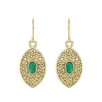 5X3MM Oval Shape Emerald Gemstone 925 Sterling Silver Teardrop Filigree Earrings For Women