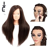 NAYOO Long Hair Mannequin Head With Real Hair 60% Training Head Hairdresser Practice Styling Manikin Head Cosmetology Doll Head Straight Hair with 7 Tools and Stable Clamp Stand (26inch No makeup, 4#)