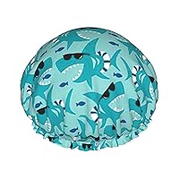 Shark With Sun Glass Print Soft Shower Cap for Women, Reusable Environmental Protection Hair Bath Caps