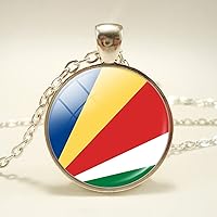 Seychelles Flag Pendant Necklace - World Flag Time Stone Ethnic Clavicle Chain Patriotic Charm Couple Sweater Chain