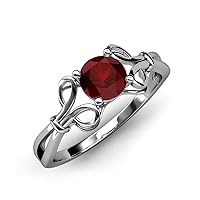 Red Garnet Floral Solitaire Ring 1.05 ct in 925 Sterling Silver