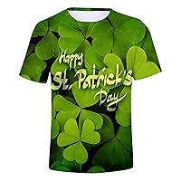 Mens St Patricks Day Costume Novelty Lucky Clover Print T Shirt Funny Graphic Tees Casual Irish Green Shirts Tops