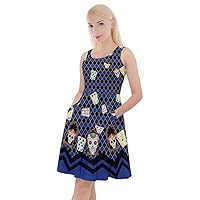 CowCow Womens Checkered Sugar Skull Gothic Costume Grunge Pattern Skulls Knee Length Skater Dress with Pockets