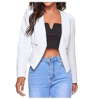 RMXEi Women's Casual Solid Color Waist Buttonless Cardigan Jacket With Zip Pockets