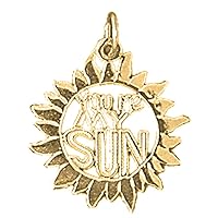 18K Yellow Gold You're My Sun Saying Pendant, Made in USA