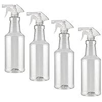 Plastic Spray Bottle (4 Pack, 32 Oz, All-Purpose) Heavy Duty Spraying Bottles Leak Proof Mist Empty Water Bottle for Cleaning Solution Planting Pet with Adjustable Nozzle and Measurements