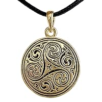 Morgana Magic Merlin Pagan Wicca Wiccan Wizard Triskele Triskelion Triquetra Gold Plated Pewter Men's Pendant Necklace Protection Amulet Wealth Lucky Charm Safe Travel Talisman w Black Leather Cord