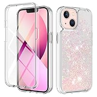 Compatible with iPhone 14 Plus Case with Screen Protector, Glitter Liquid Floating Series Quicksand Flowing Bling Sparkle Soft TPU Slim Protective Phone Cases for Girls Women Silver Pink Heart