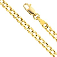 The World Jewelry Center 14k Real Yellow Gold Solid Men's 3.5mm Cuban Curb Chain Necklace with Lobster Claw Clasp