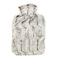 Hot Water Bottle with Cover (1,8L Faux Fur, Brown/Silver), Made in Germany, Non-Toxic Certified, Soothing Warmth, Helps Relief Muscle Aches & Pain, Menstrual Cramps
