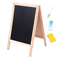 Easel Kids Foldable Double-Sided Chalk Board 16x10 Inch Wooden Easel with Chalk Box Eraser Marker for Children Age Above 3 Painting Drawing Chalkboards