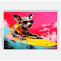 Assortment All Occasion Greeting Cards, Matte White, Farm Animals Surfers Pop Art, (4 Cards) Size A5-148 x 210 mm - 5.8 x 8.3 in #4 (Cochineal Animal Surfer 0)