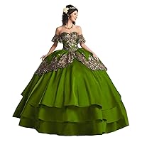 Women's Satin Quinceanera Prom Dresses Ball Gown Detachable Sleeves Sweet 15 Dress