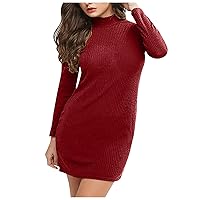 Women's Dresses Fashion Casual Solid Color Sexy Slim High-Neck Stitching Long-Sleeved Knee-Length Dress