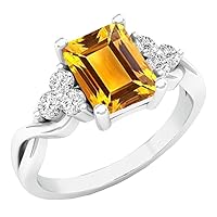 Dazzlingrock Collection 8X6 MM Emerald Cut Gemstone & Round White Sapphire Ladies Halo Engagement Ring, Sterling Silver