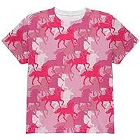 Unicorn Pink Camo Camouflage All Over Youth T Shirt