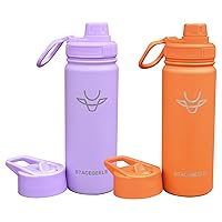STACEGEELE Insulated Water Bottle with Spout Lid Straw Lid 18oz, 2 Pack (Orange/Purple)