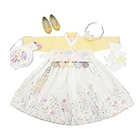 Hanbok Dress Baby Girl Korea Traditional Clothing 100th days to 13 Ages Cute Yellow ddg02