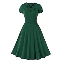 Wellwits Women's Puff Sleeve Keyhole Front 1940s Cocktail Formal Vintage Dress