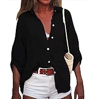 Women's Cute Shirts Cotton Button Down 44989 Sleeve Shirts Buttons Irregular Hem Summer Cardigans Shirts, S-3XL