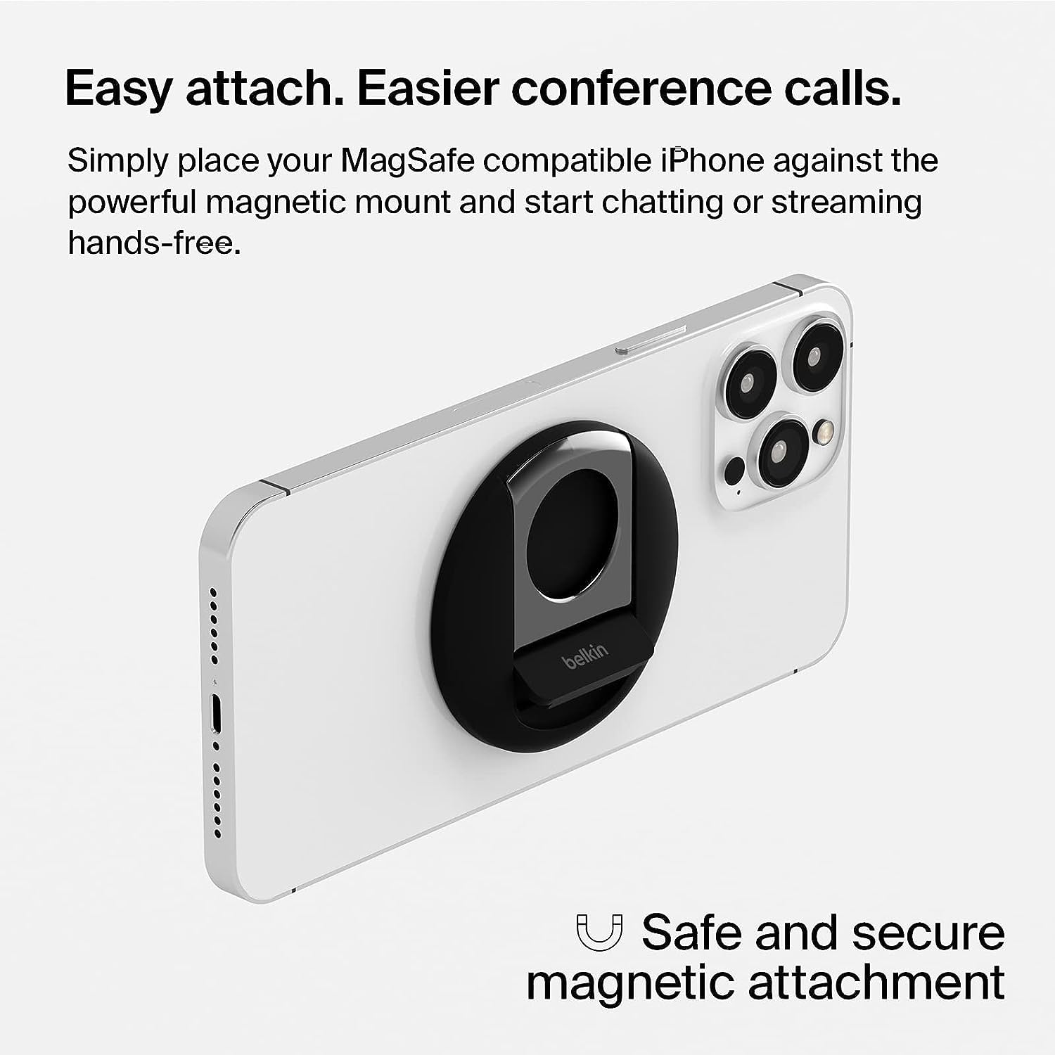 Belkin iPhone MagSafe Camera Mount for MacBook, iPhone Continuity Camera Mount, Turn iPhone to Webcam, Compatible with MacBook Pro, Air, iPhone 14, iPhone 13, iPhone 12 - Black