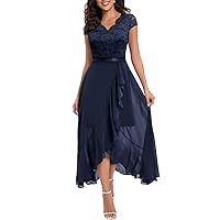 Bbonlinedress Women's V-Neck Dress for Women Wedding Guest Hi-Lo Floral Lace Prom Cocktail Party Formal Bridesmaid Dress