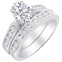 1-6 Carat Oval 14K White Gold LAB GROWN Gemstone and LAB GROWN Diamond Engagement Ring (1ct Center, AAAA Heirloom Quality)