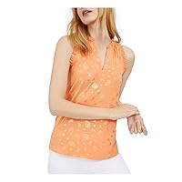 Michael Kors Womens Orange Ruffled Paisley Sleeveless V Neck Tank Top Petites PS