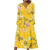 Women's Long Sleeve Dresses Fall Fashion Casual Solid Color Pocket V-Neck Pullover Dresses, S-3XL