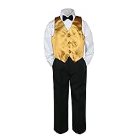 4pc Baby Toddler Kid Boys Gold Vest Black Pants Bow Tie Suits Set (4T)