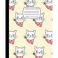 Pattern Background Design Face Of Cat On Yellow Pastel Color: Cute Kawaii Composition Notebook, Wide Ruled, 7.5 x 9.25, 120 Pages, For kids, teens, and adults
