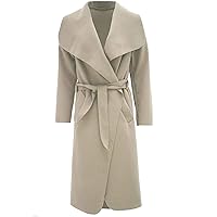 Ladies Belted Long Sleeve Italian Waterfall Jacket Women Casual Wear Duster Coat Small/XX-Large
