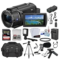 Sony FDR-AX43A UHD 4K Handycam Camcorder Bundled with Shooting Grip + Memory Card + Case + Battery and Charger + Filter +Microphone + Light with Bracket + Tripod+ Screen Protectors (14 Items)