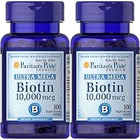 Puritan's Pride Biotin 10000 Mcg, Helps Promote Skin, Hair and Nail Health, Softgels 100 Count (Pack of 2)