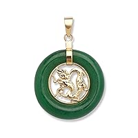 JewelryWeb - 14k Yellow Gold Genuine Jade or Onyx Donut Dragon Pendant - 18mm x 27mm - Jade Statement Necklace for Women