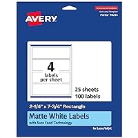 Avery Matte White Rectangle Labels with Sure Feed, 2.25