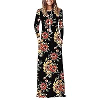 Women's Short Sleeve Loose Plain Maxi Dresses Casual Long Dresses with Pockets Summer Floral Beach Swing Dress