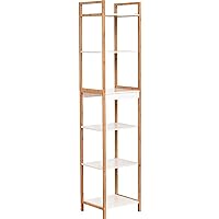 EVIDECO French Home Goods Tower Shelving Unit Storage Padang 6 Shelves Bamboo Frame Wood White