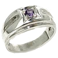 925 Sterling Silver Natural Amethyst Mens Band Ring - Sizes 4 to 12 Available