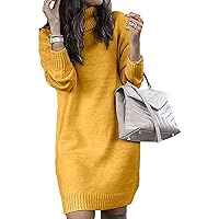 Womens Turtleneck Long Batwing Sleeve Loose Solid Oversize Long Sweater Dress Casual Asymmetric Hem Pullover Knit Tops