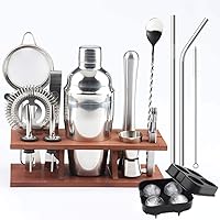 Bartender Kit, 15 Pcs Boston Cocktail Shaker Stainless Steel Bar Set with Bamboo Stand, Bartending Kit Martini Cocktail Shaker Set for Home,Bars,Traveling and Outdoor Parties (550ML-2)