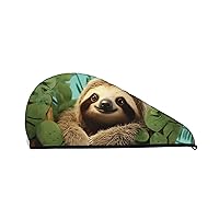 Hug Tree Sloth Print Dry Hair Cap for Women Coral Velvet Hair Towel Wrap Absorbent Hair Drying Towel with Button Quick Dry Hair Turban for Travel Shower Gym Salons