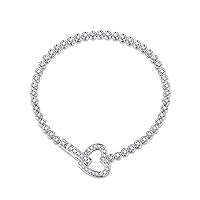 FANCIME 14K Solid White Gold Heart Circle Genuine Diamond Wedding Bridal Prom Tennis Bracelet Anniversary Valentines Day Gift Ideas For Women Girls (Clarity SI2, Color I-J), Length 7