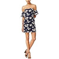 JOA Women's Flower Print Off The Shoulder Fitted Dress