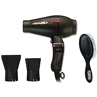Turbo LIGHTWEIGHT 2000 Watt Professional ITALIAN Hair Dryer with Multi Speeds/Temperature, Cold Shot Button, Curls Hair, Dries Hair, Straightens Hair and Kubicle Hair Brush Bundle Included (Black)