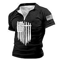 Mens American Flag Polo Shirts 4th of July 1776 Patriotic Bowling Jersey Retro Distressed Tactical Military Shirt