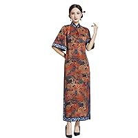Cheongsam Silk Scented Cloud Yarn Traditional Red-Crowned Crane Printed Elegant Everyday Improved Qipao 3441 L