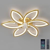 DIDADIDA Silent Ceiling Fan with Light, Ceiling Fan with Remote Control and Lighting APP dimmable Brightness 70W Creative Acrylic Flower Shape Ceiling lamp with Fan (Gold)