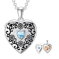 SOULMEET Personalized White Gold/Silver Sunflower Birthstone Locket Necklace That Holds 1 Picture Photo Heart Locket with Cubic Zirconia Heart Birthstone Crystal